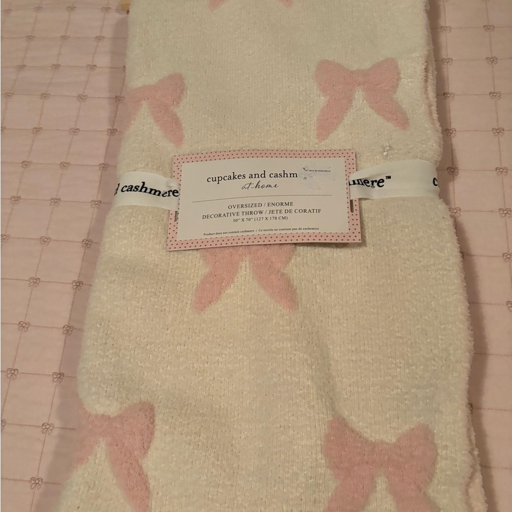 Cupcakes and Cashmere Pink Bow Throw Blanket